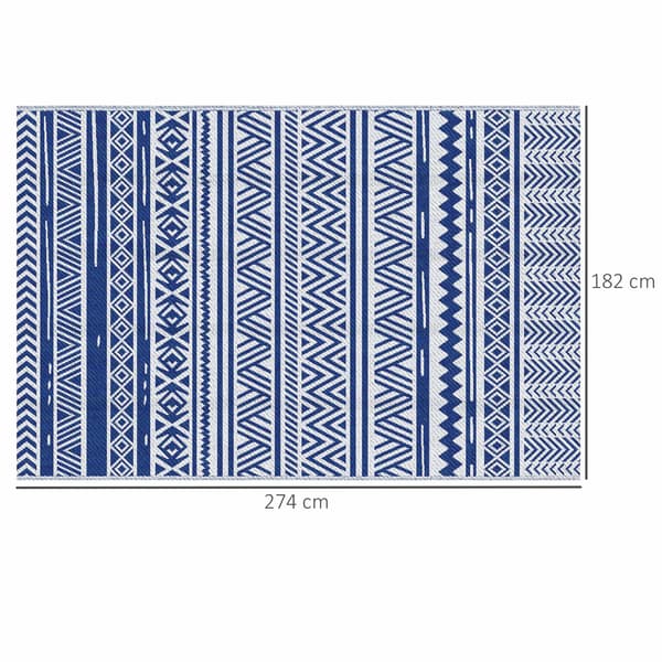Udendørstæppe 182x274 cm, foldbart og vendbart, i blå og hvid polypropylen