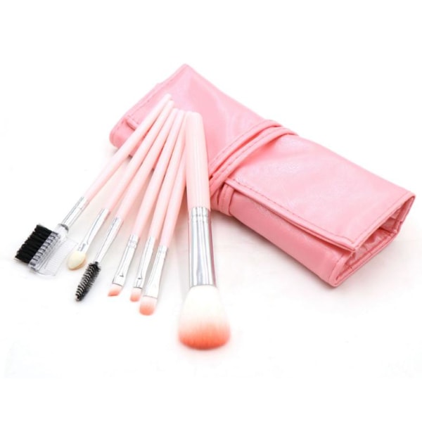 Make-up børster 7 stk med etui - Pink