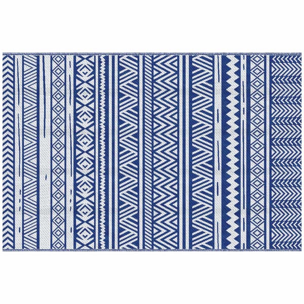 Udendørstæppe 182x274 cm, foldbart og vendbart, i blå og hvid polypropylen