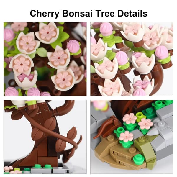Bonsai byggstenar Cherry Blossom Tree Model - Krukblomma Heminredning Leksak för barn Presenter Sakura tree potted