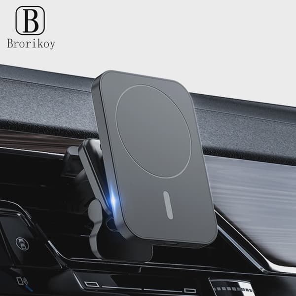15W hurtig magnetisk trådløs biloplader luftventil telefonholder til iPhone 12 13 14 Pro Max Type 2 Metal Silver