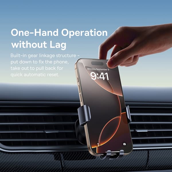 Baseus Metal Gravity Bilholder Luftventilatorstativ til iPhone Xiaomi Samsung Huawei Realme Black