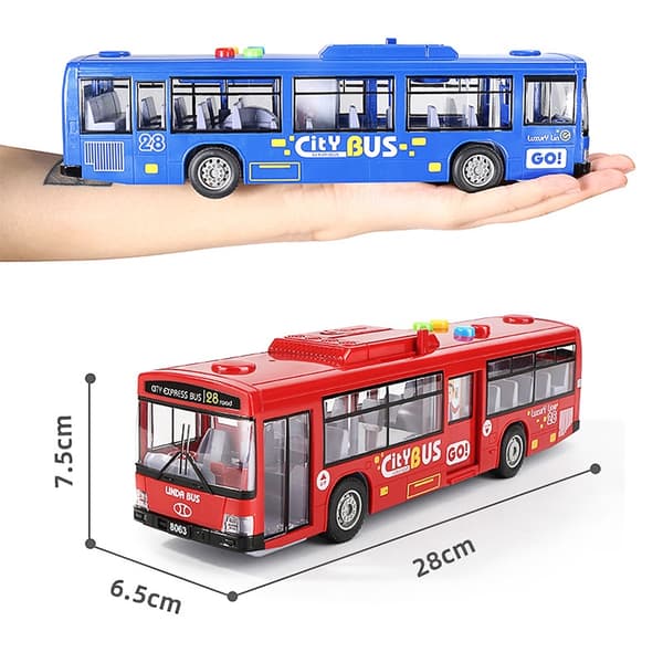 Högkvalitativ simulerad stor bussmodell med belysning och musik Fallsäker tröghets- och dragbilsmodell för barn, leksakspresent Red