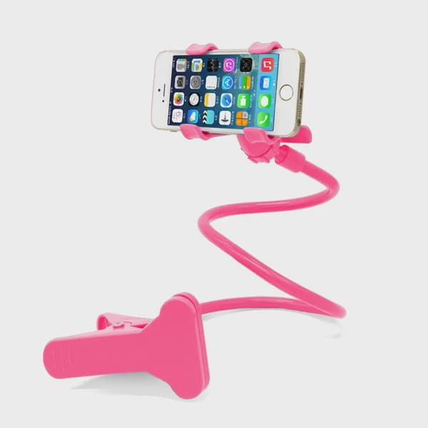 70 cm 360° fleksibel klips telefonholder bærbar skrivebordssengmontering til smartphones Pink