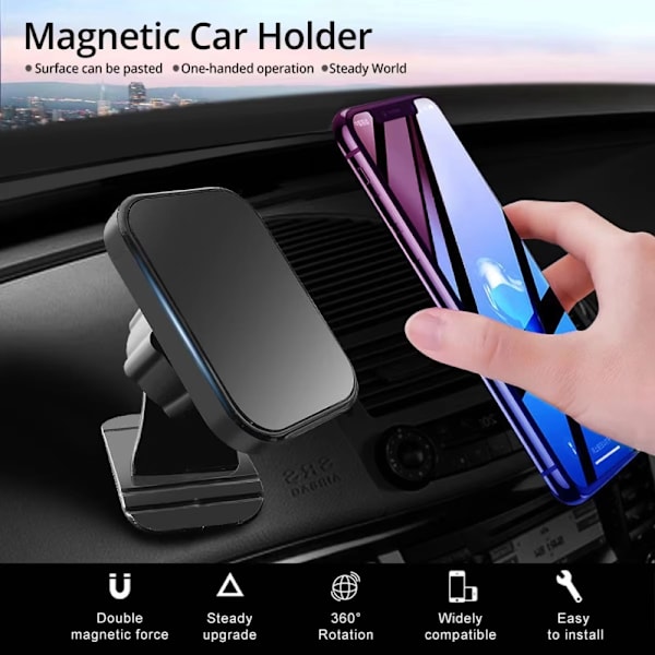 Magnetisk bilhållare för iPhone Samsung Luftventilsmontering Stativ GPS-stöd Black
