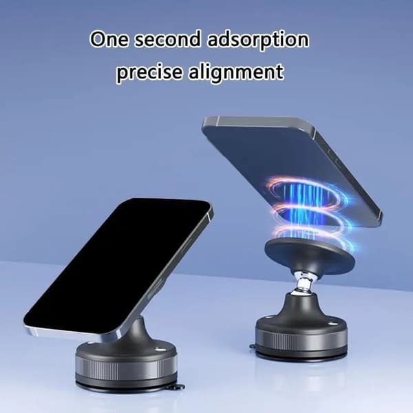 Magnetisk vakuum bilholder 360° roterende sugekopmontering til iPhone navigation Black