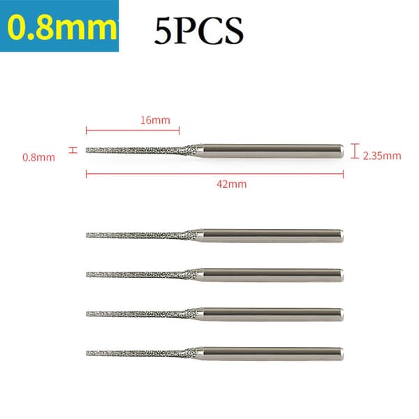 5-delade 0,8-2,5 mm diamantbelagda borrbitar 2,35 mm skaft glas jade bärnsten 5 pcs  0.8 mm