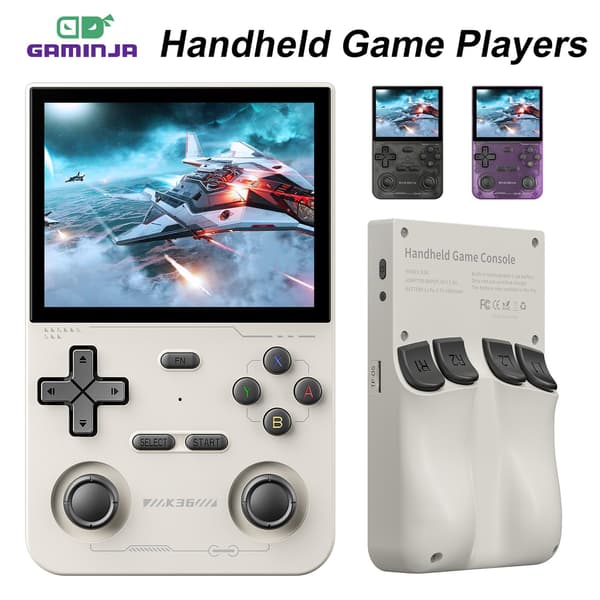 GAMINJA Open Source K36 Retro Handheld Video Game Console 16000 Spel för PS1/PSP/DC/N64/SS 500nit 3 Black
