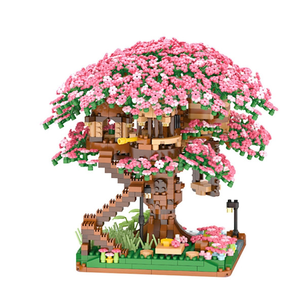 Cherry Blossom Mini Sakura Tree Building Blocks Set - DIY Light Treehouse Model Present för henne pink with light