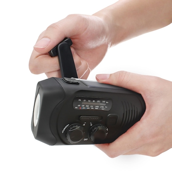Vevradio med Solceller /Ficklampa - 2000mAh Powerbank Röd