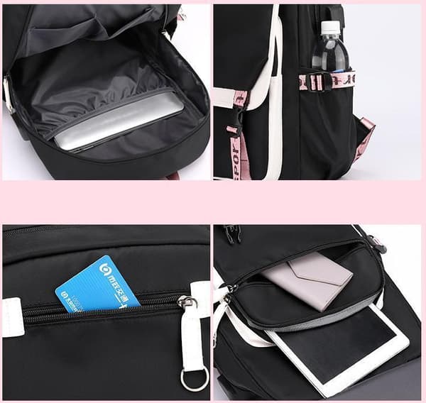 TIK-TOK Backpack waterproof school bag with USB Headphone socket Black Black Svart