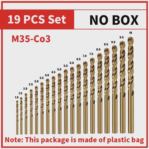 Kobolt højhastigheds spiralbor M35 værktøjssæt med boretilbehør til metal rustfrit stål 19 pcs plastic