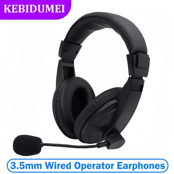 3,5 mm kablede hovedtelefoner, operatørheadset med mikrofon, støjreducerende øretelefoner, justerbart hovedbøjle til operatør, skoleelev Black