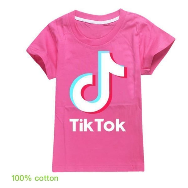 Tik-Tok tonåring fasion T- Shirt Kortärmad LightPink Mörkrosa 170