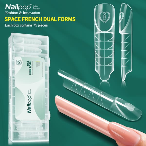 Nailpop Space Nail Dual Forms - 15 størrelser til polygel-extensions, genanvendelig Space-150pcs PP box