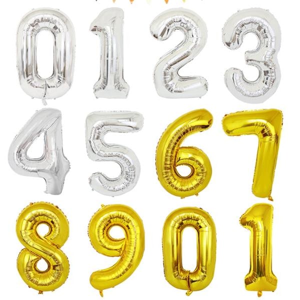 90CM NUMBER BALLOON GOLD and Silver METALLIC Gold Guld-7