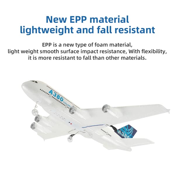 A380 Flygplan Airbus RC Flygplan Skumleksaker 2.4G Glide Fastvingade RTF Flygplan Utomhusleksaker Drönare Modell Lätt Flygande Barnpresent 3CH blue