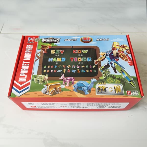 Transformering Robot Car Dinosaur Model - Deformation Action Figur med Alfabet Bogstaver Legetøj 4pcs ABCD with BOX