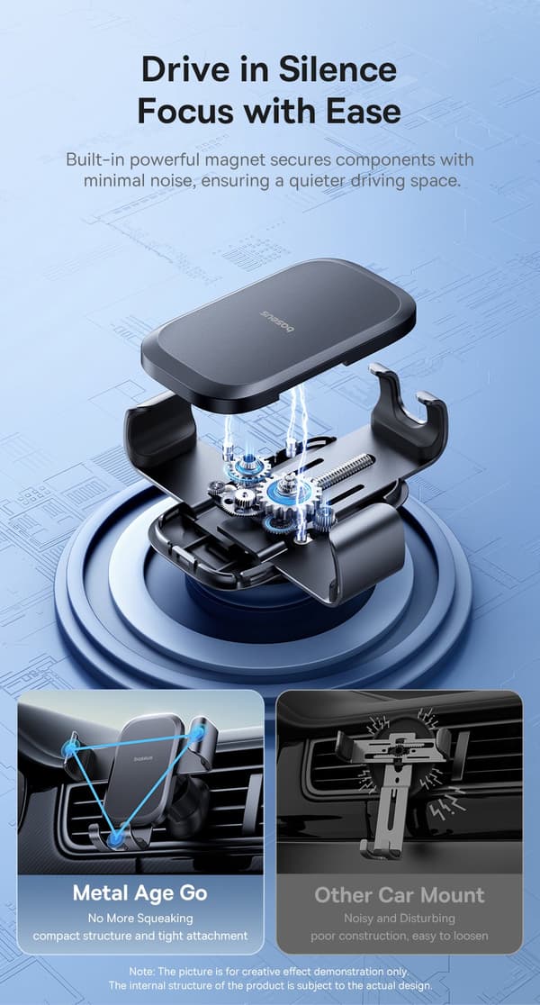 Baseus Metall Gravity Bilhållare Luftventil Stativ för iPhone Xiaomi Samsung Huawei Realme Black