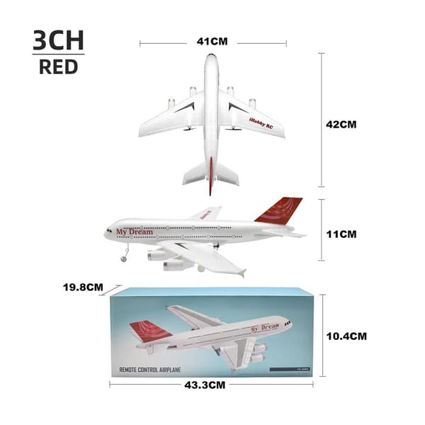 A380 Flygplan Airbus RC Flygplan Skumleksaker 2.4G Glide Fastvingade RTF Flygplan Utomhusleksaker Drönare Modell Lätt Flygande Barnpresent 3CH Red