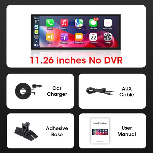 11,3 tommer 4K bil DVR Carplay Android Auto roterbart objektiv dashcam GPS navigation instrumentbræt FM AUX bakkamera videooptagelse 4K DVR 10m Camera