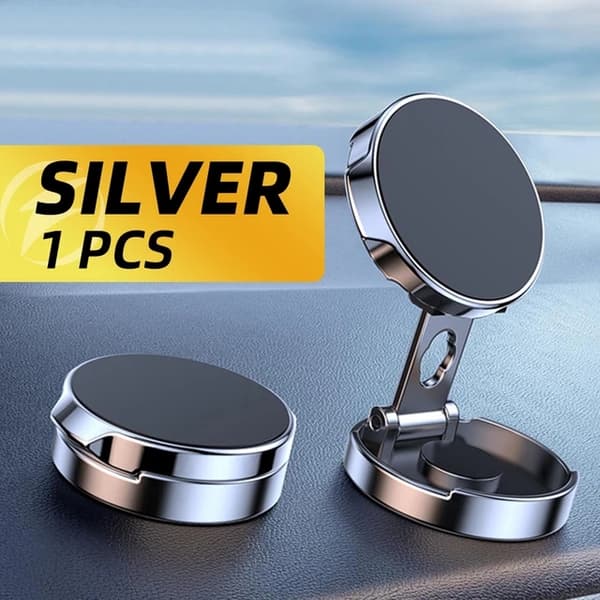 360° roterbar rund magnetisk bilhållare stark magnetfäste för iPhone Samsung Silver