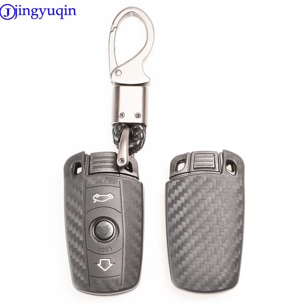 jingyuqin 3-knaps kulfibermønster silikone bilnøgle til BMW 1 3 5 6-serie E90 E91 E92 E60 bilnøgleholder etui key case