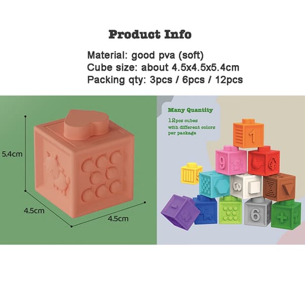 Bløde byggeklodser til småbørn - 12/6/3 stk. Montessori Stacker Cube Badelegetøj til tidlig uddannelse 6pcs