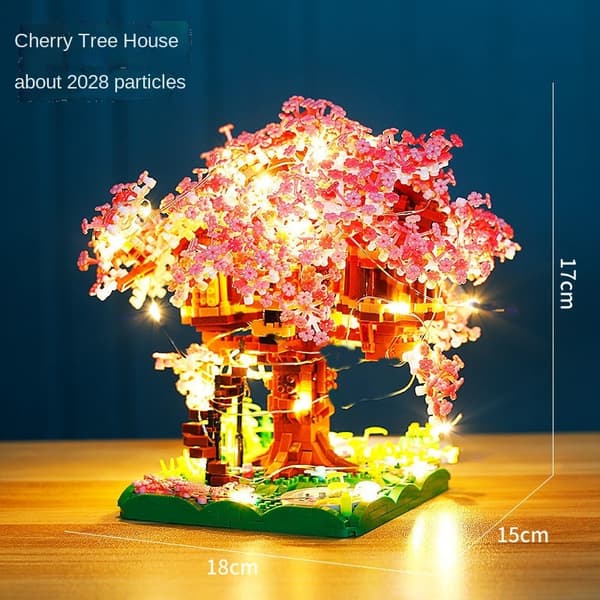 Cherry Blossom Mini Sakura træ byggeklodser sæt - DIY Light Treehouse Model Gave til hende pink no light