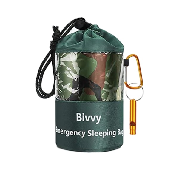 Nödsovsäck med Visselpipa – Värmeisolerande, Vattentät och Lätt – Perfekt för Överlevnad, Camping & Vandring Camouflage Yellow