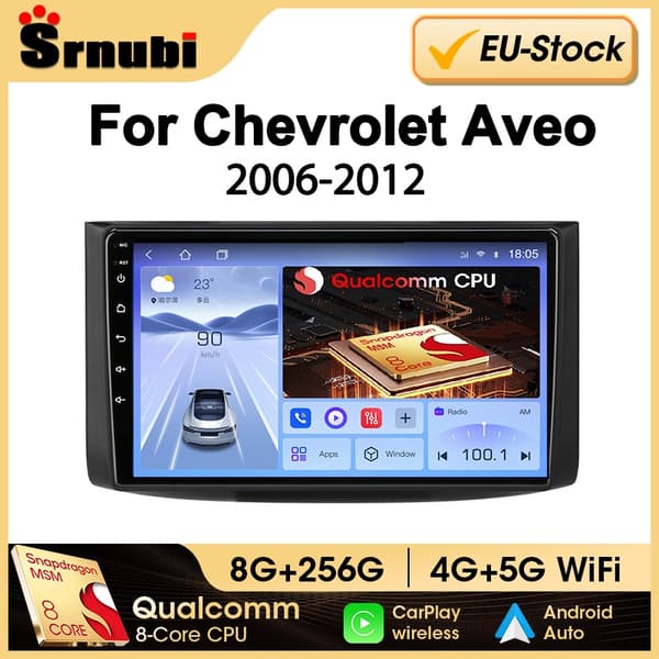 Srnubi Qualcomm 8 Core Android bilradio til Chevrolet Aveo T250 2006 - 2012 Nexia1 2020 - 2022 multimedieafspiller Carplay G20-E-Camera