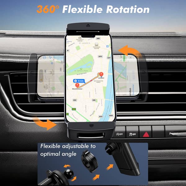 Eary 360° roterbar biltelefonholder til 4-12,9" iPad, iPhone, Samsung og tablets black