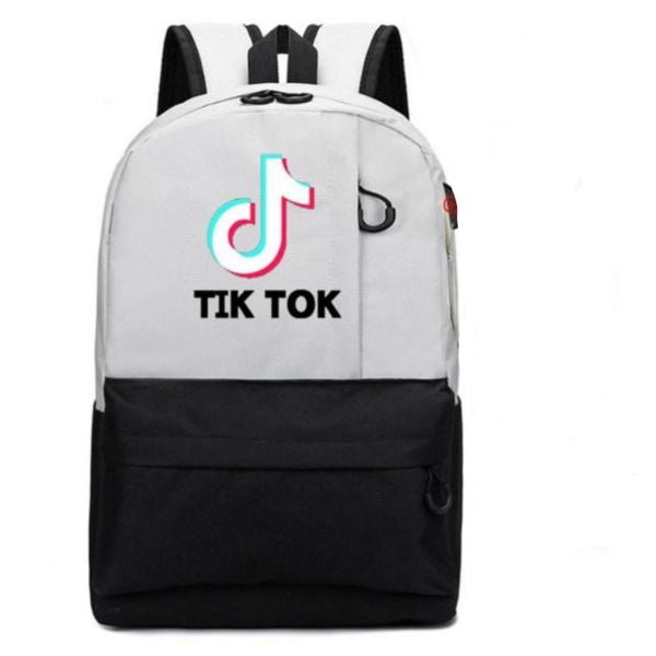 TIK -TOK Ryggsäck - vattentät skolväska med USB and Hörlursuttag Grey
