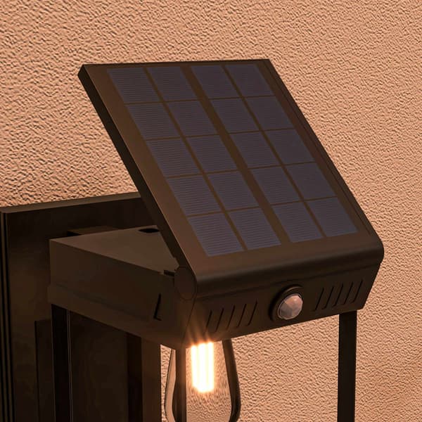 Havelampe med solcellepanel, udendørslampe, solcellelampe, stænksikker, bevægelsessensor, 14 cm x 24 cm x 24 cm, sort