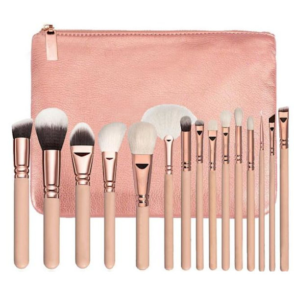 15 pcs Professional makeup brushes with practical bag (Pink)