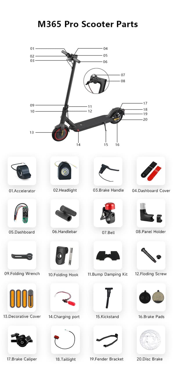 Reservedele til elektrisk løbehjul til Xiaomi Mijia M365 Pro Bump Damping Kit