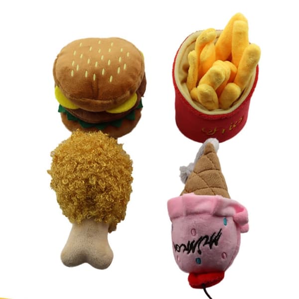 1 stk. hundetyggelegetøj separat kombinationsfoderlegetøj med lyd hamburger kyllingelår pommes frites kæledyrslegetøj Hamburger