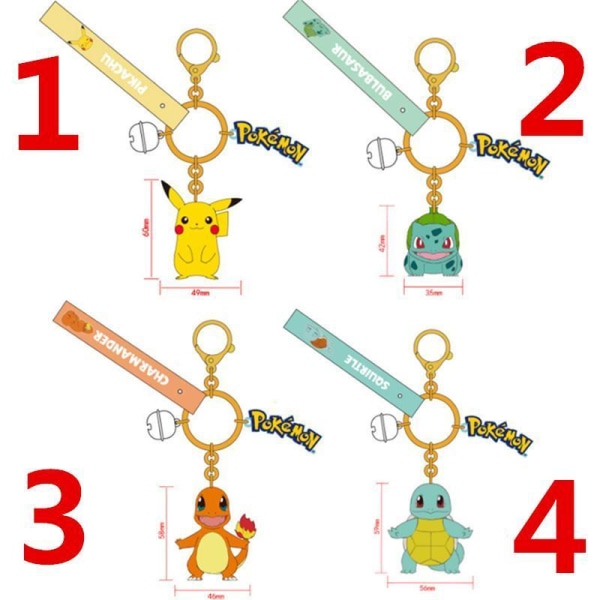 4 Pack Pokémon Pikachu Bulbasaur Squirtle Charmander Nyckelring Figurer