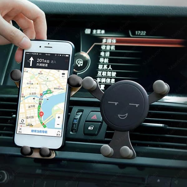Gravity Biltelefonholder Luftventil Clip Bjørnemontering Mobilstativ GPS-understøttelse til iPhone Samsung Silver Smile Face