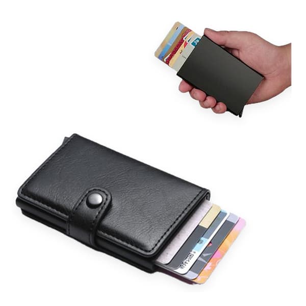 Black-RFID NFC Protection Wallet Card Holder 5 Cards (Genuine Leather) Black