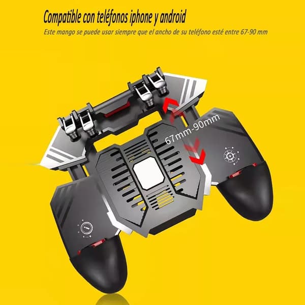 AK77 Seksfingers Gamepad Mobil Controller 6 Fingers Med Ventilator Til iPhone Android Shooter Triggers Fire Joystick Gamepad black