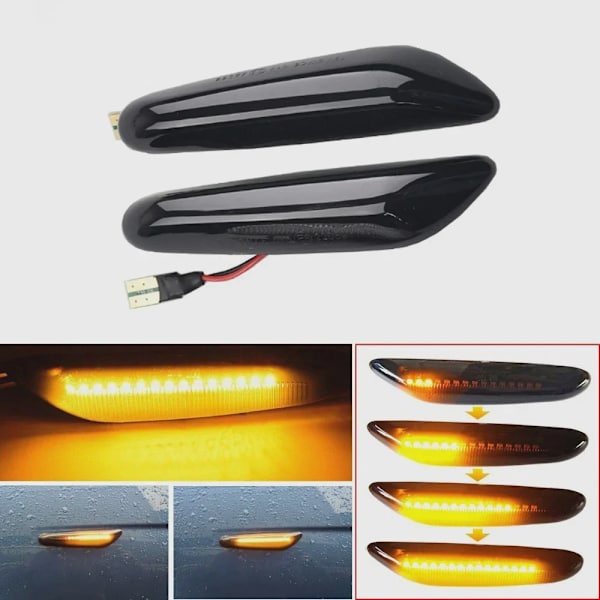2 st. strömmande vattenblinker LED dynamisk blinkersljus för BMW E60 E61 E90 E91 E81 E83 E84 E92 sidomarkeringsblinkande indikator Black