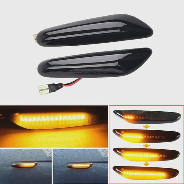 2 stk. dynamisk blinklys med LED-lys til BMW E60 E61 E90 E91 E81 E83 E84 E92 sidemarkeringsblinklys Black