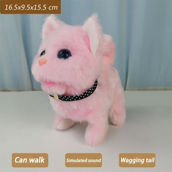 Interactive Walking Kitty Plyschleksak - jamar, viftande svans, nickande huvud - perfekt present till barn Collared cat Pink