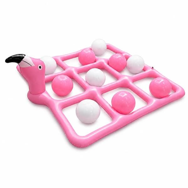 Uppblåsbart flamingo ringkastspel i PVC med 9 ringar för pool och bad Pink