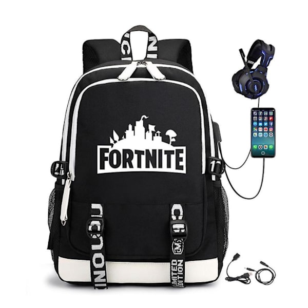 Fortnite backpack Night-lighting School bag with USB and headphone socket Black