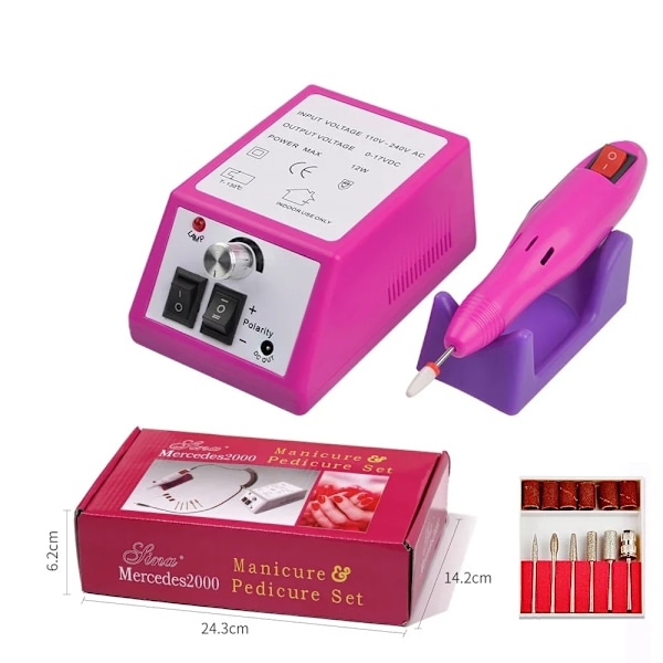 Sähköinen kynsiviila - manikyyrisetti, jossa on 12 lisävarustetta hiontaan ja kiillotukseen Pink-Red