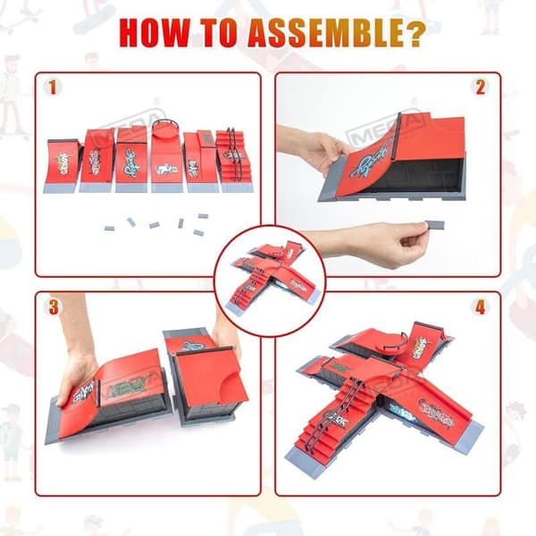 DIY Finger Skatepark 6-i-1 Set Professionell Tech Practice Deck Plattform Stunt Finger Skateboard Montera Ramp Park Kit Leksaker 1812D
