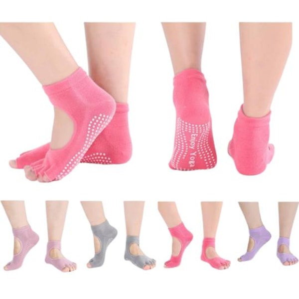 Yogaskor Yogastrumpor - One Size Tåstretch Sockor 4 Färger Pink