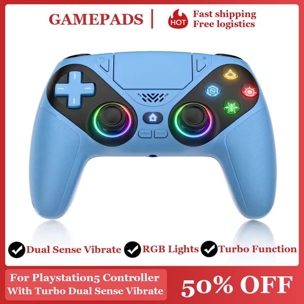 Trådlös kontroll för PS5/PS5 Pro/PS5 Slim/PC med Hall-joystick, dubbelvibrations-gamepad, Turbo Dual Sense-programmering blue
